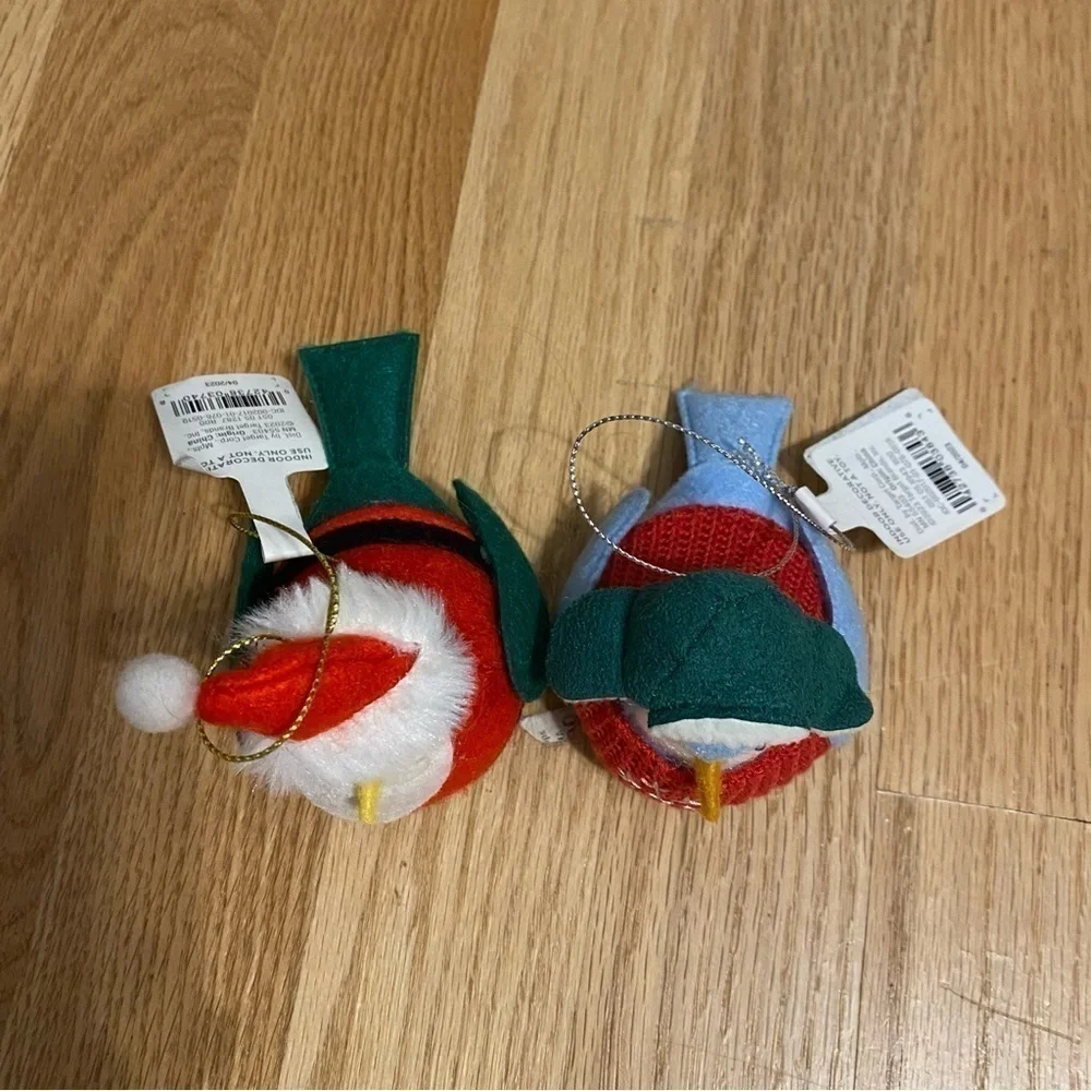 Featherly Friends Bird Christmas Ornament Bundle Santa Hat NEW